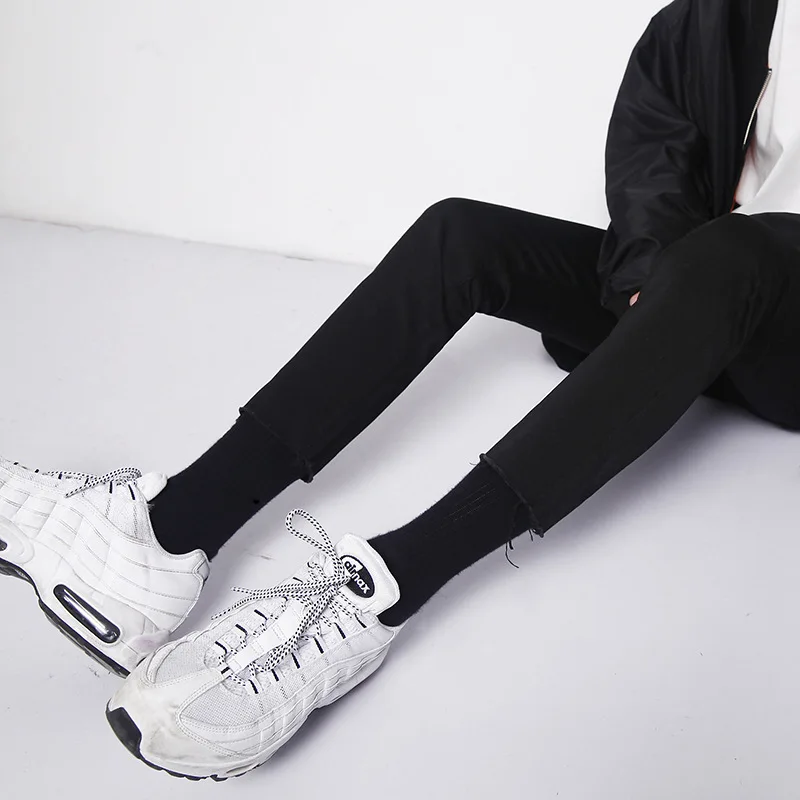 Spring/Autumn Men's Slim Cropped Denim Skinny Pants Black Frayed Stretch Men Jeans Trousers Korean Cropped Pencil Pants Male