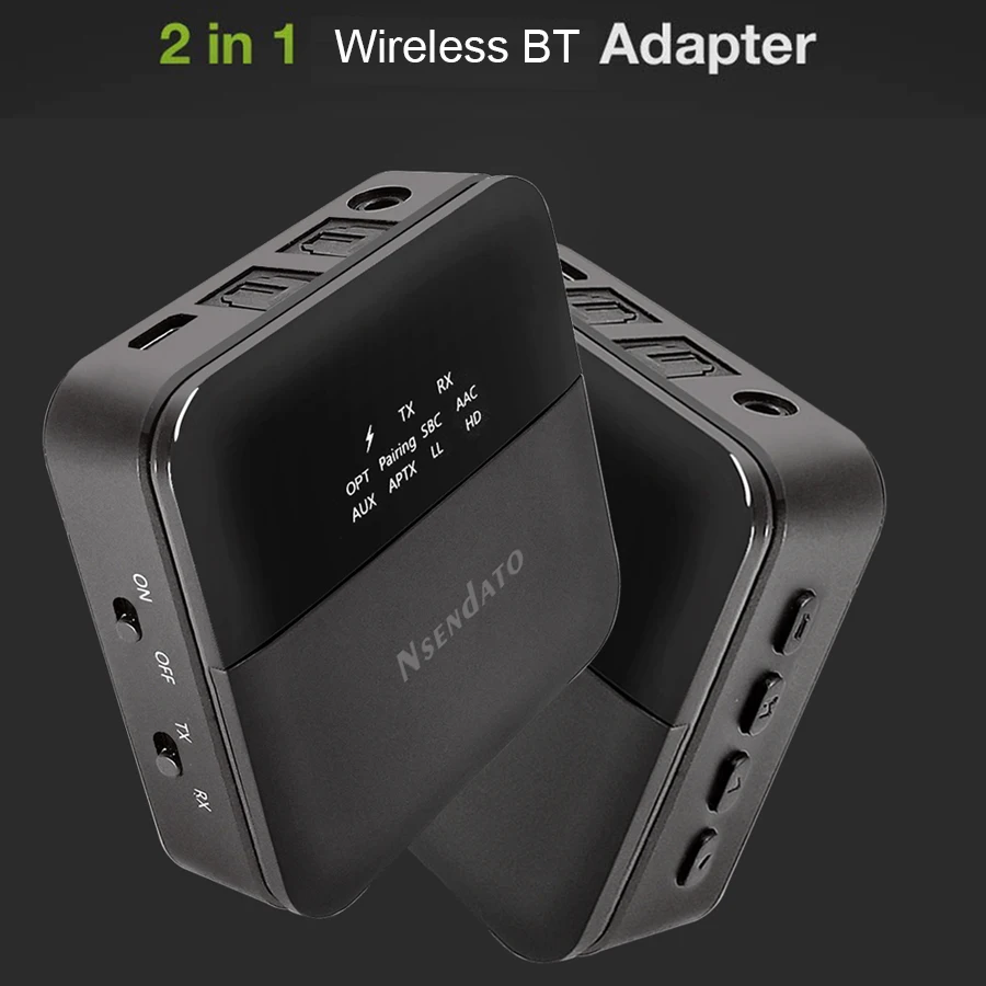 2 في 1 سماعة لاسلكية تعمل بالبلوتوث 5.0 استقبال الارسال CSR8675 3.5 مللي متر الصوت aptx HD LL محول بصري وشاشة عرض لسيارة التلفزيون