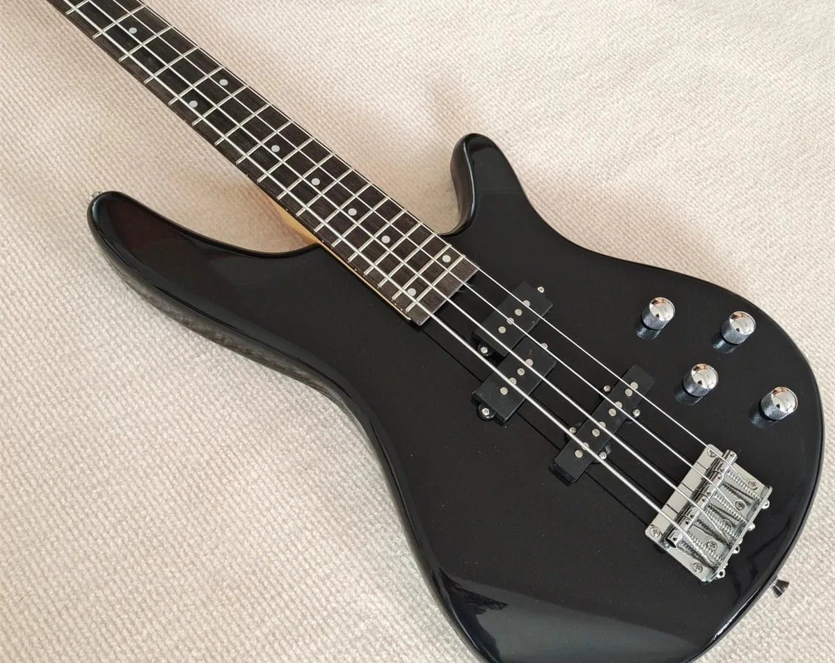 4 string electric bass guitar ,black basswood body,maple neck bolt on body,SS pickups,chrome bridge