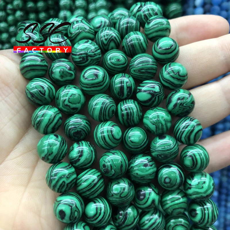 High Quality Malachite peacock Synthetic Stone Beads Round Loose Beads For DIY Bracelet Jewelry Findings 4 6 8 10 12 14 16mm 15