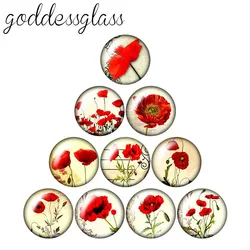 Beauty Colorful flower patterns poppy 10pcs 12mm/18mm/20mm/25mm/30mm Round photo glass cabochon demo flat back Making findings