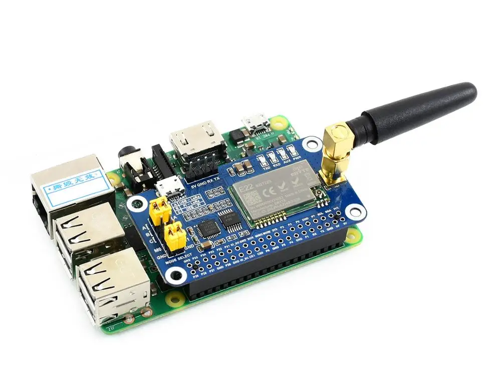 Waveshare SX1268 LoRa HAT for Raspberry Pi, Spread Spectrum Modulation, 433MHz Frequency Band for Raspberry Pi 5/4B/3B/Pi Zero