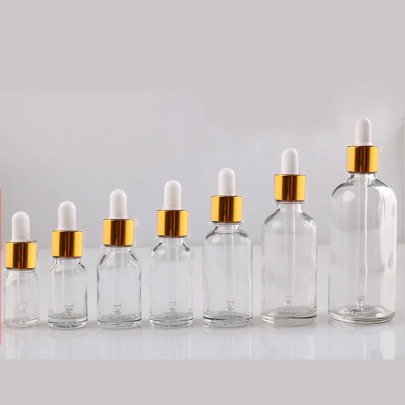 10 개/몫 5ml 50ml 실험실 투명 유리 정유 병 droppers 골든 서클 학교 실험