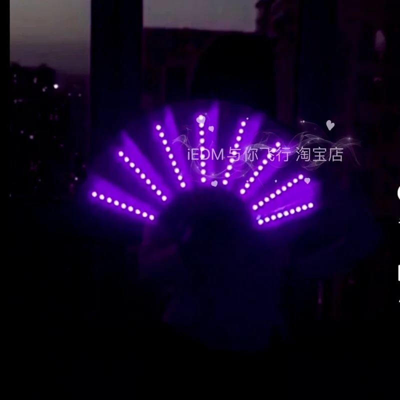 Ruoru LED Fan Stage Performance Show Light Up Fan Birthday Party Gift Led Glowing Fans Wedding Night Bar Club Light Costume