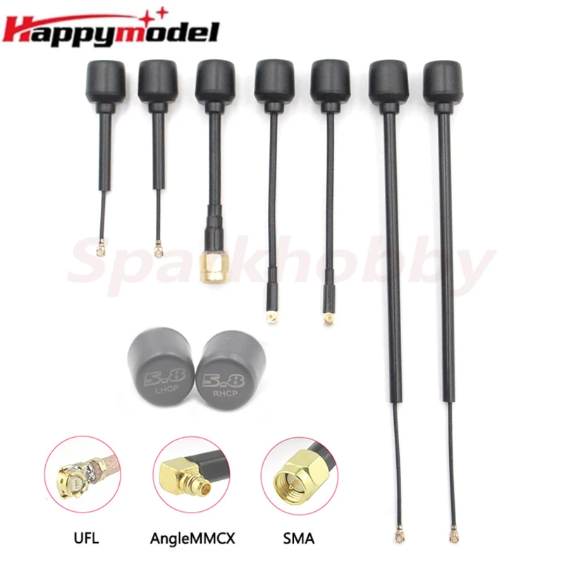 Happymodel-Antena Negra polarizada Circular Omni Lollipop de 5,8 GHz, RHCP LHCP, ángulo de 2.5DBi UFL / SMA / MMCX para Drones de carreras FPV