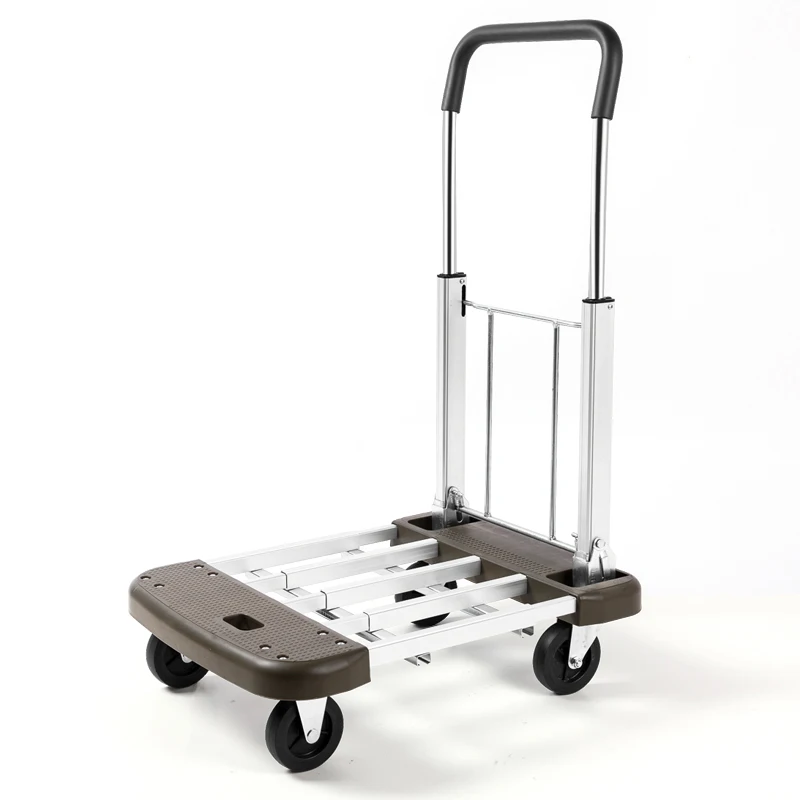 Aluminum Alloy Truck Small Pull Cart Pull Cargo Folding Portable Trolley Household Telescopic Trailer 150kg Load-Bearing