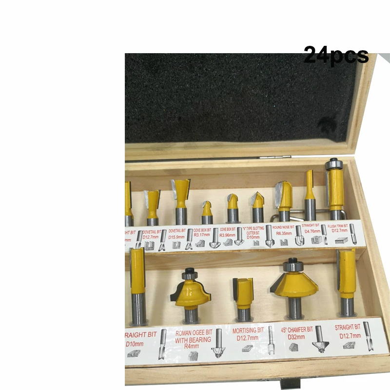 Imagem -03 - Diy Carpintaria Router Bits Grupo Fresa para Madeira Flush Chanfro Reto Aparar Ferramenta de Gravura Mc02012 mm Shank 24 Pcs