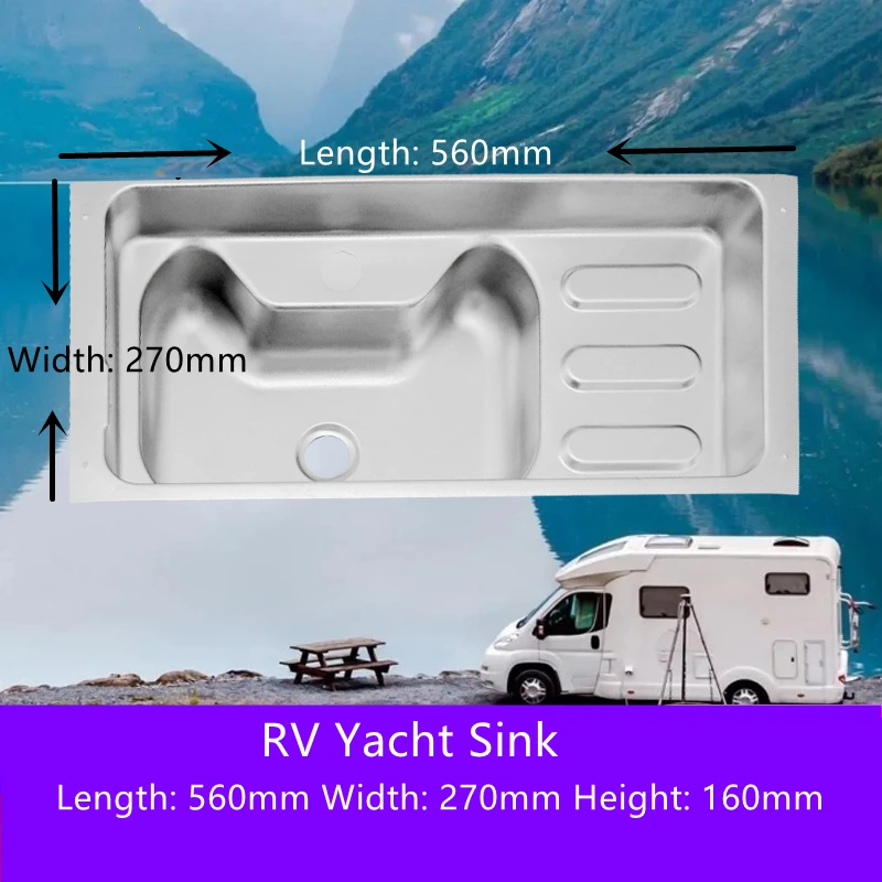 

56Cm RV Yacht 304 Stainless Steel Vegetable Sink Drop In Kitchen Sink 304 Steel Top-Mount Handmade Kitchen Caravan Accessories