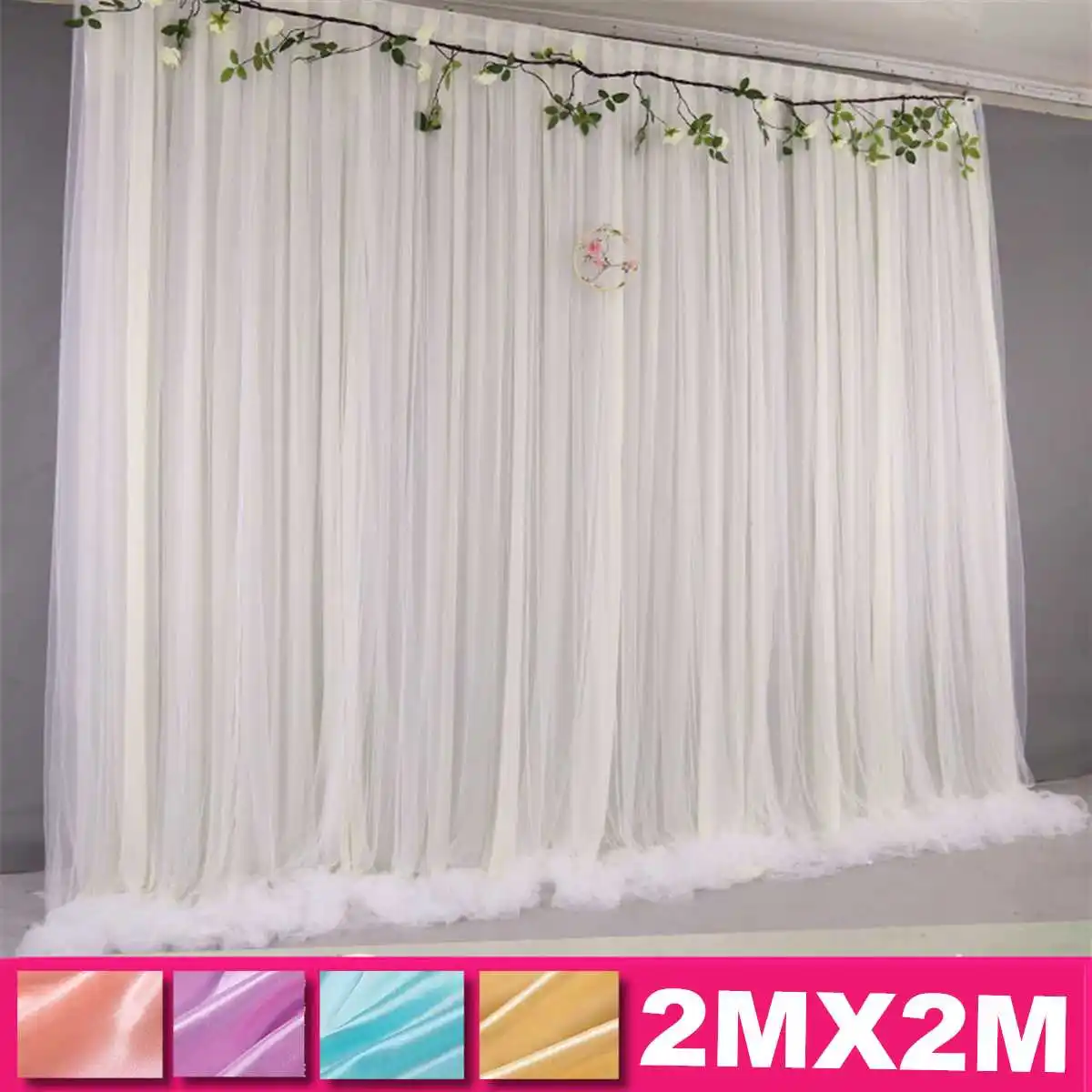 

2X2M Ice Silk Party Backdrop Hanging Curtains Gauze Wedding Decoration Photo Backdrops Background Event Party Supplies 5 Colors