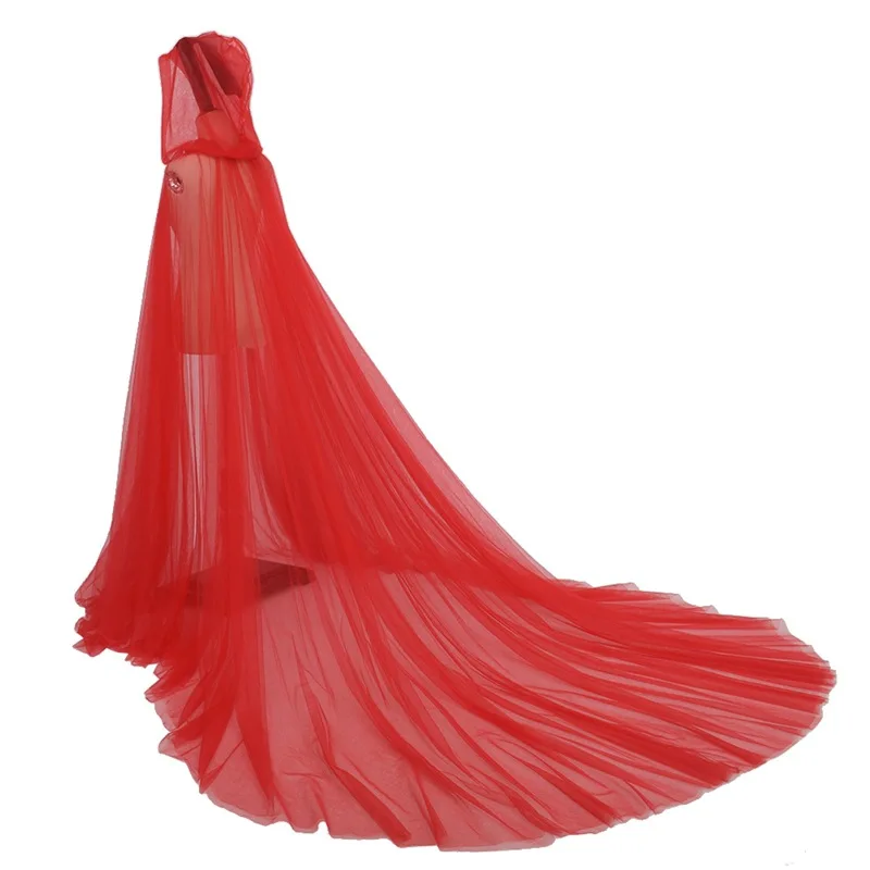 

Mingli Tengda Elegant Bridal Red/Black Wedding Accessories Shawl Hooded Mesh Large Long Tail Cloak Shoulder Capes Bolero Shrug