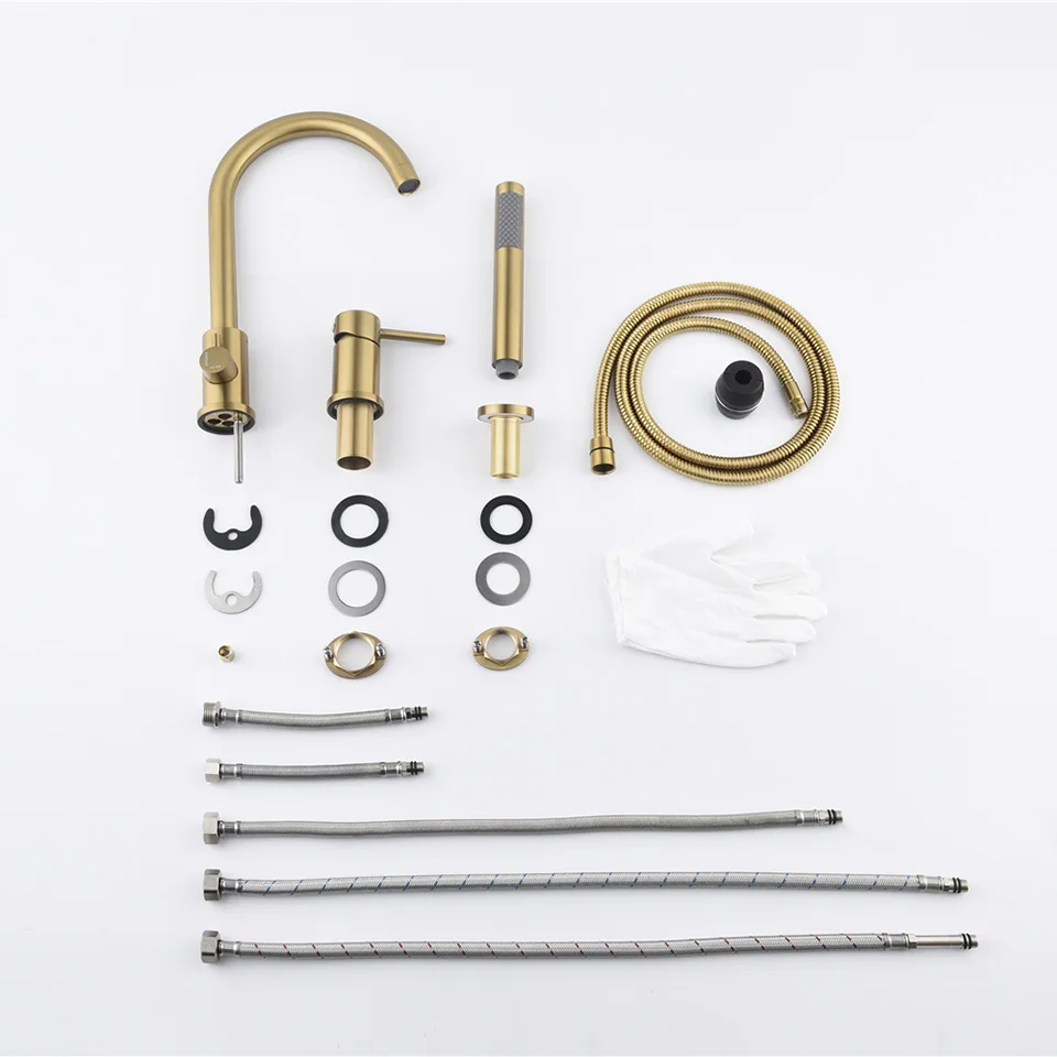 3 Holes Deck Mount Bathtub Faucet 100% Brass Pull Out Shower Faucet Bath Tub Hot & Cold Mixer Water Tap