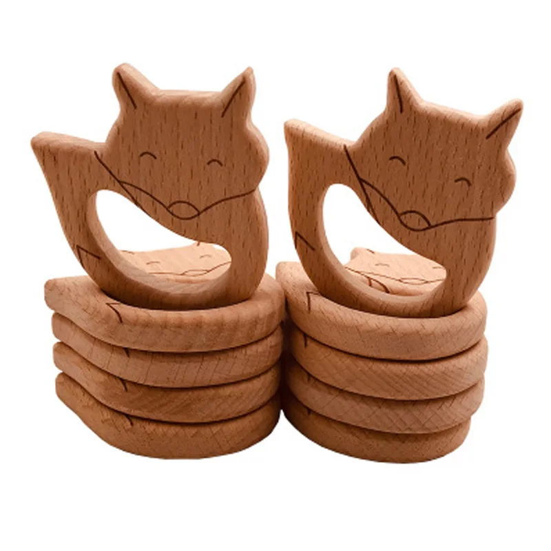 

Baby Teether Animal Beech Marking Fox Wood Rings 10PCS Bird Unicorn DIY Accessories Teething Toys Baby Products Wooden Teethers