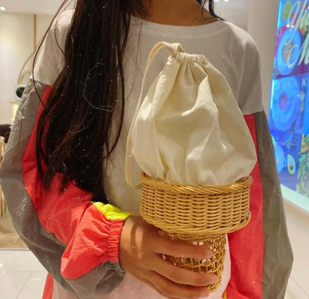 Handmade Ice Cream Straw Bag Cute Weave Ice Cream Shape Rattan Shoulder Beach Bag Purse Clutch Wallet C2635659