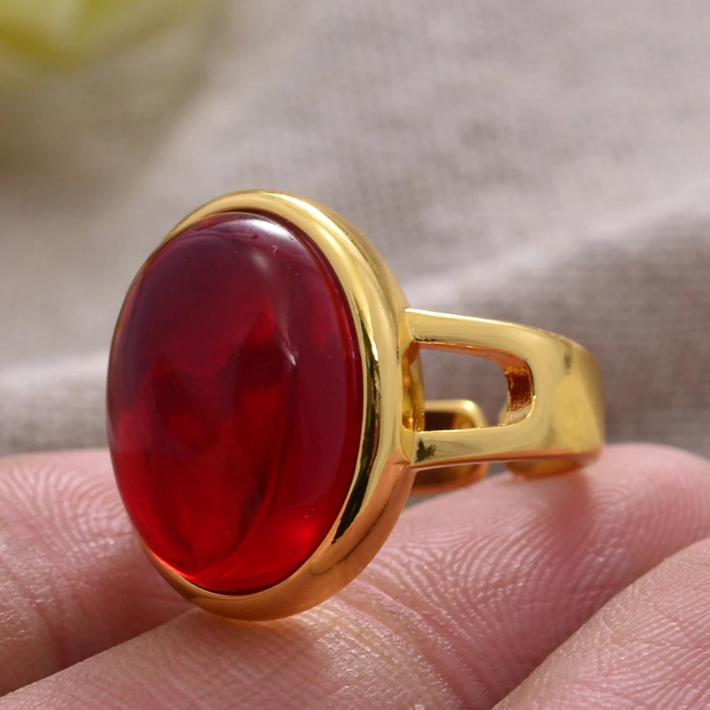 New Arrival Trendy Yellow Gold Color Red Agate Stone Ladies Ring Original Jewelry For Women Birthday Gifts Never Fade