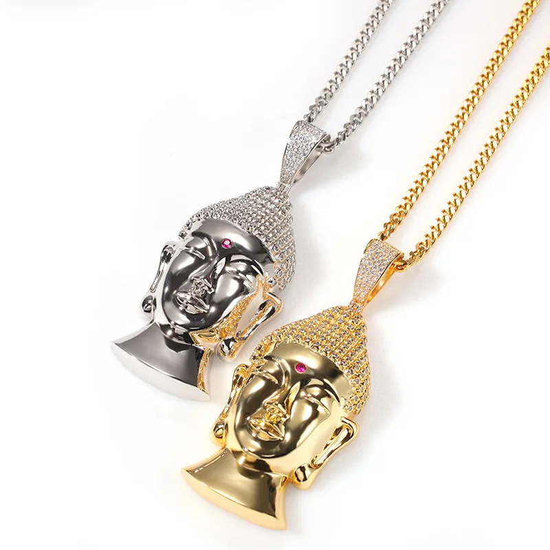 

Hip Hop AAA Cubic Zirconia Paved Bling Iced Out Big Buddhism Sakyamuni Pendants Necklace for Men Rapper Jewelry Drop Shipping