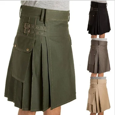 2022 tamanho grande para unisex moda irlandês kilt militar camo metal correias utilitário kilts estilo vintage bolso kilts cor sólida