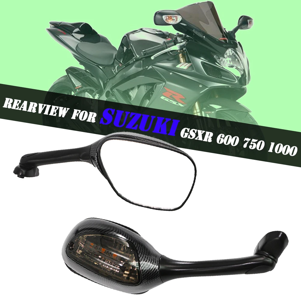 

For Suzuki GSXR 600 750 1000 2005 2006 2007 2008 2009-10 K6 K7 K8 Motorcycle Rearview Side Mirrors LED Turn Signal Light Mirror