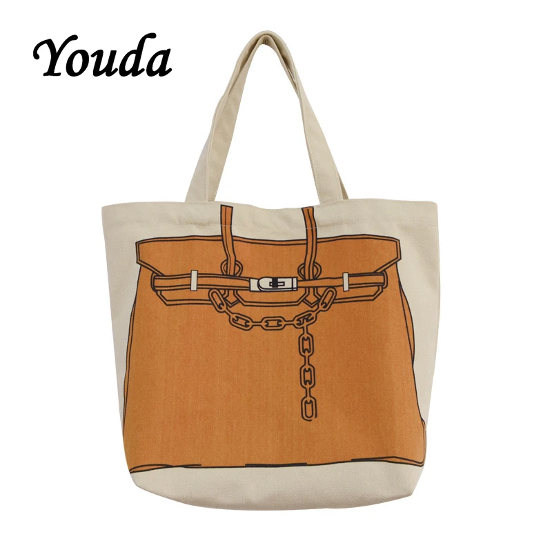 Youda Original Design Fashion Printing Large Capacity Handbag Classic Style Ladies Shopping Bag Casual Simple Women's Tote