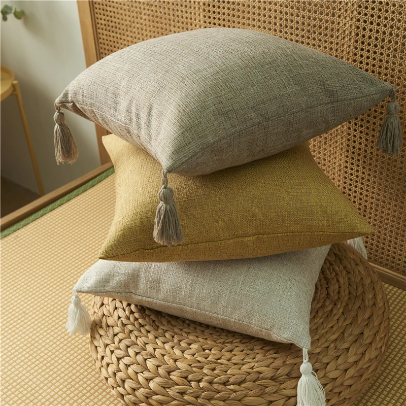 

Linen Pilllow Cover With Tassels Pillow Core Soft Cushion Cover for Sofa Pillowcase 45x45 Decorative Pillows Nordic Home Decor