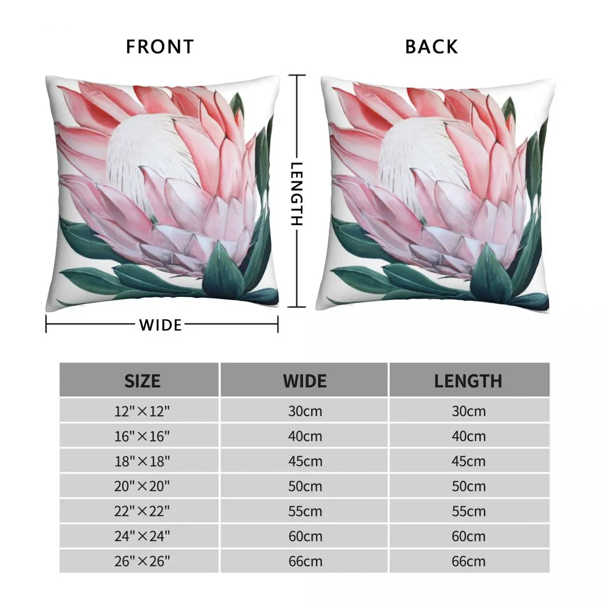 King Protea Flower Square Pillowcase Polyester Linen Velvet Creative Zip Decor Home Cushion Case