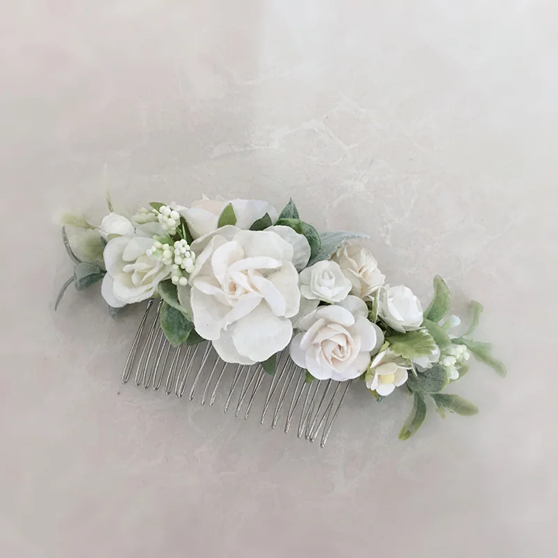 White Ivory Flower Girl Comb