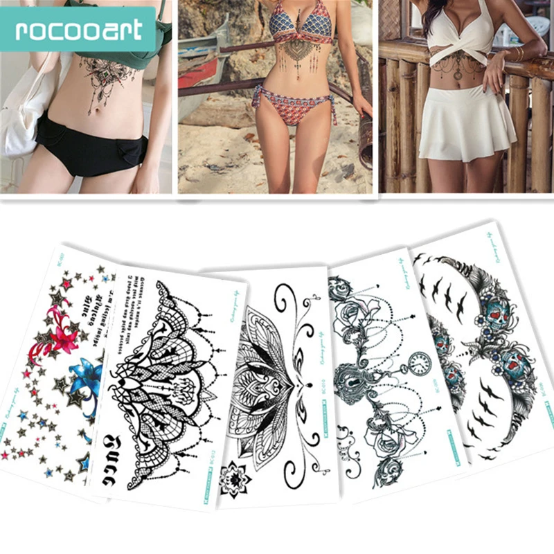 

BC-5 Sheets Trendy Women Chest Back Temporary Tattoo Large Flower Shoulder Arm Sternum Tattoos Sexy Henna Body Paint.