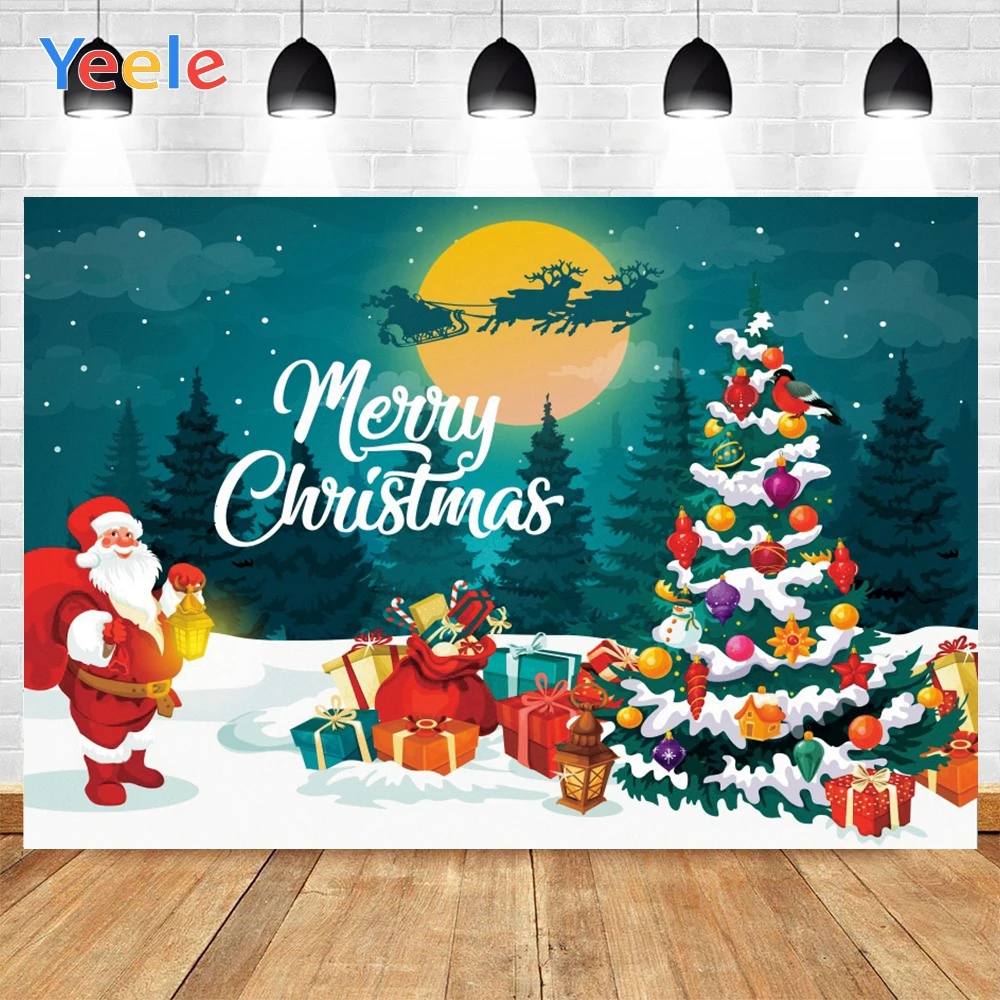 Yeele Cartoon Merry Christmas Tree Santa Gift Photographic Backdrops Photography Backgrounds For Photo Studio Prop