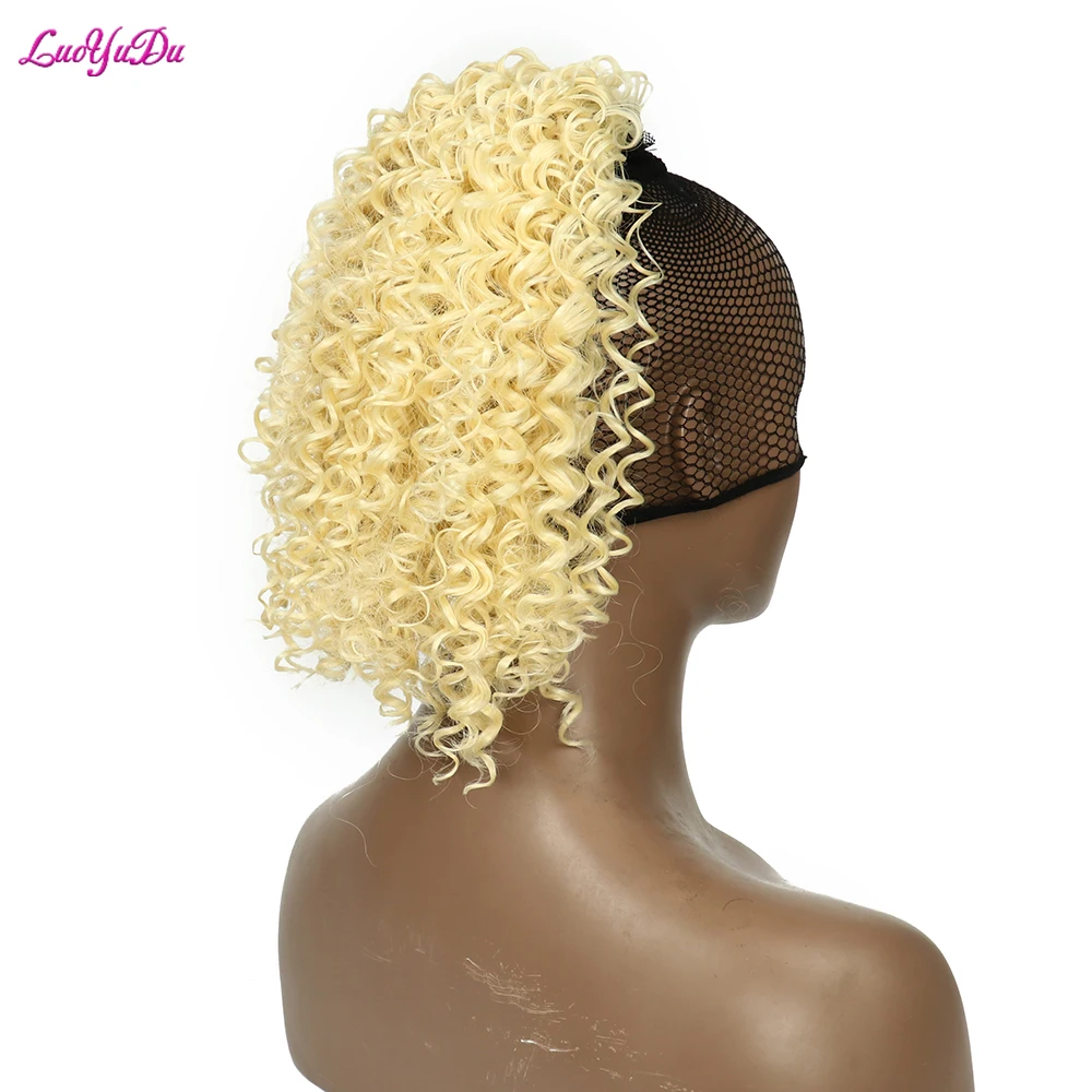 Afro crespo ricci coda di cavallo estensione dei capelli Afro soffio corto Chignon soffio sintetico granchio Clip di capelli In Hairpiece coda di