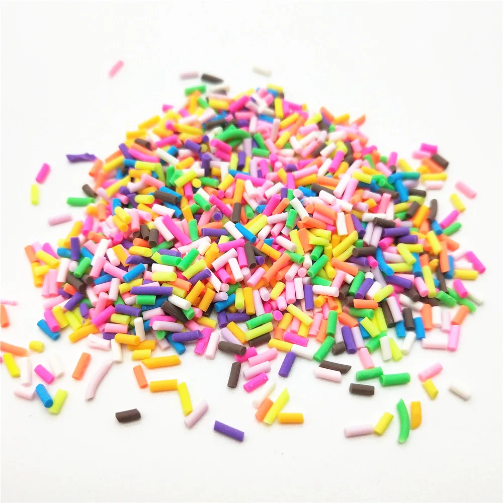 50g/Lot 1mm/1.5mm Thin Sprinkles Long Cylindrical Artificial Candy Polymer Clay Colorful for DIY Crafts Tiny Plastic Accessory