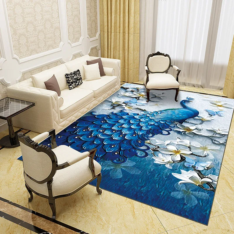 

Peacock Carpet 3D Printed Carpet Square Anti-Skid Area Floor Mat Rug Non-slip Mat Dining Room Living Soft Carpet Style-1