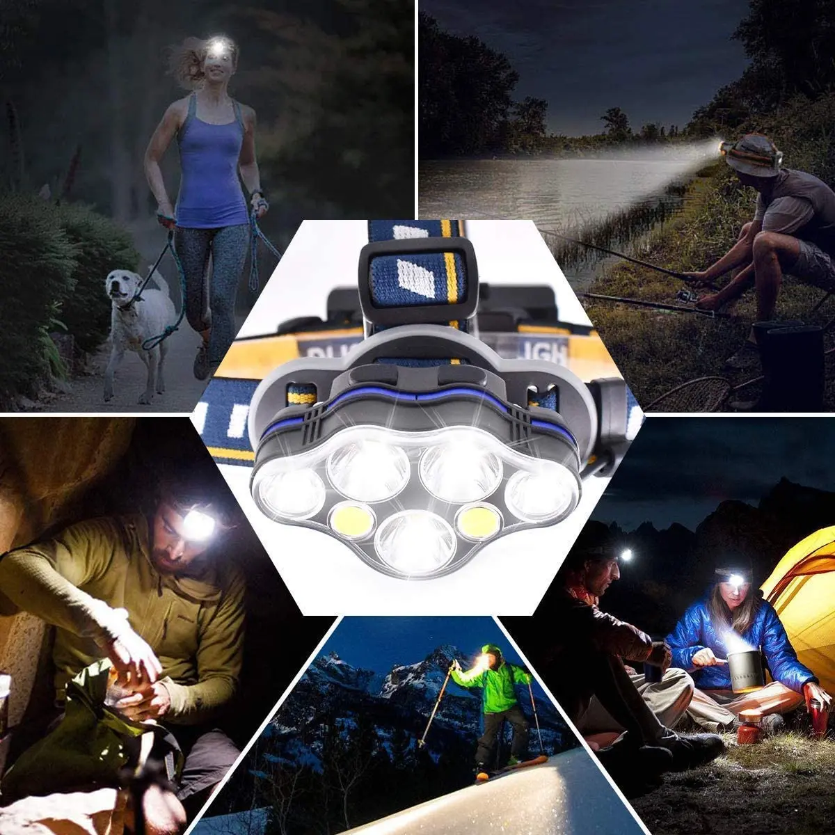 High Lumens Most Powerful Headlamp USB Rechargeable Head Lamp 7 LED Headlight Waterproof Head Flashlight Torch Lantern