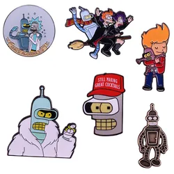 Bender Brooch Retro combat robot Enamel Pin Future world adventure Bender Rick White coat Bender