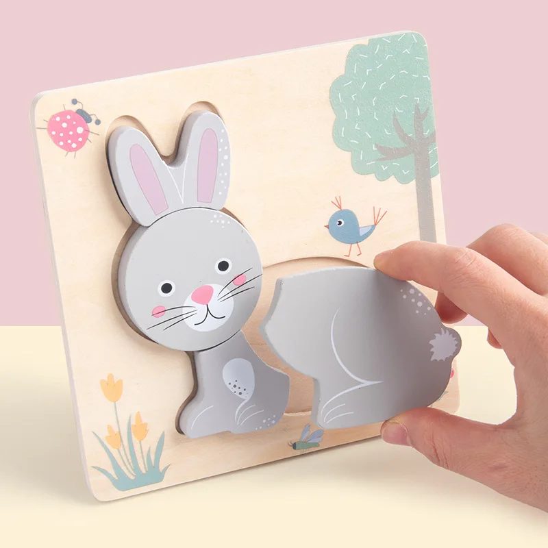 Wooden Jigsaw Puzzle Rabbit Cow Sheep Duck Kawaii Puzzles Clever Board Game Montessori Materials Educational Toys For Children