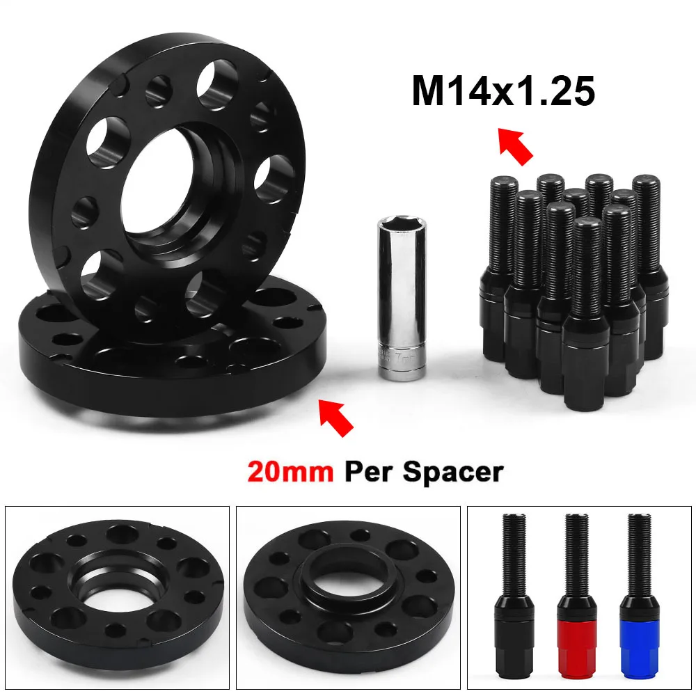 20mm 66.6mm 5x112mm Hub Centric Bore Wheel Spacers M14x1.25 Tapered Bolts For BMW X5 G05 X7 G07 2018+ & Mini W/Ball Bolts