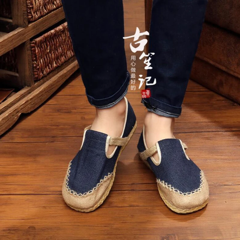 ZFTL Men\'s cloth shoes Chinese traditional handmade Linen shoes monk shoes Summer men straw linen shoes male sneakers 2023