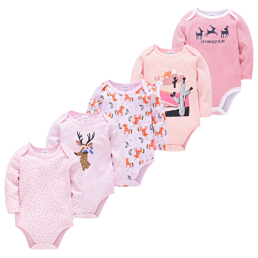 Honeyzone 5PCS Bayi Pakaian 100% Katun Bayi Bodysuit Lengan Panjang Balita Gadis Pakaian Rajutan Baru Lahir Pakaian Ropa De Bebes