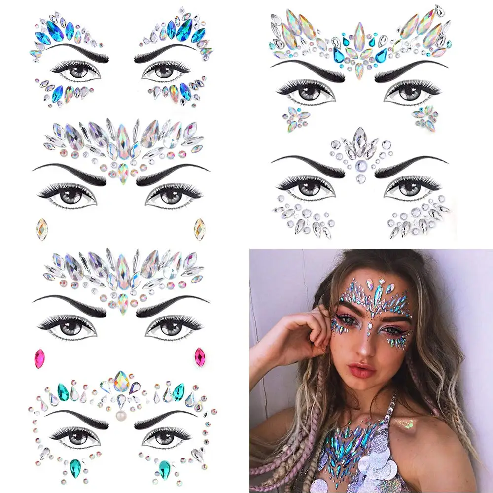 New style Women Mermaid Face Gems Glitter,Rhinestone Rave Festival Jewels,Crystals Face Stickers, Eyes Body Temporary Tattoos