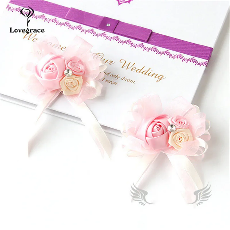 Hoa Hồng Lụa Nam Boutonniere Cưới Xòe Vòng Tay Cho Phù Dâu Cưới Viền Khuy, Dự Hôn Nhân Trang Trí Em Gái Dây Đeo Tay