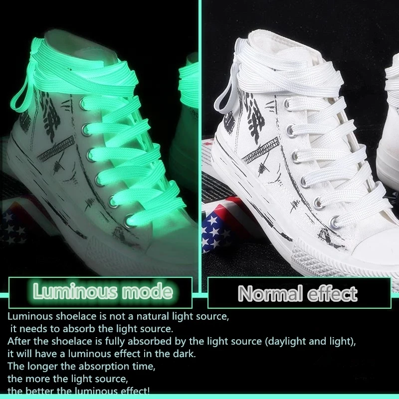 Luminous Shoelaces Flat Sneakers Canvas Shoe Laces Glow In The Dark Night Fluorescent Shoelace for Sports Shoes Reflective Laces