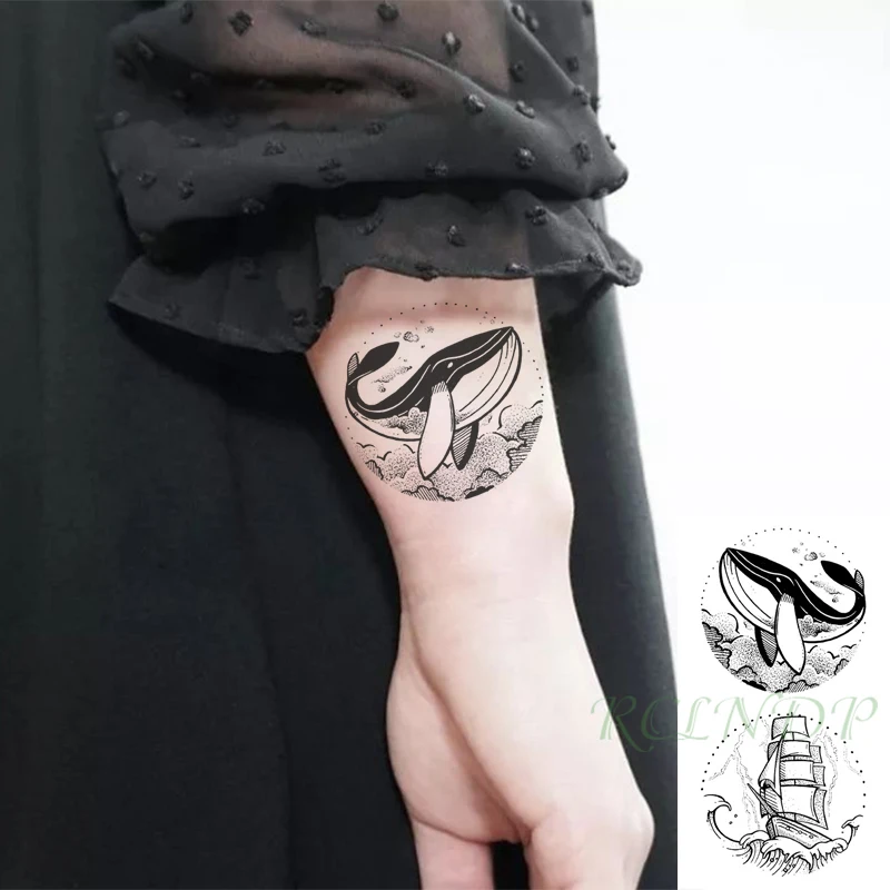 Waterproof Temporary Tattoo Sticker whale sea sailboat Flash Tatoo Fake Tatto Hand Arm Neck Body Body Art for Woman Men