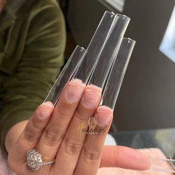 3XL Long Flat Square No C Curve Nail Tips Half Cover Artificial Acrylic False Nail Tips Clear Press On Manicure Tool
