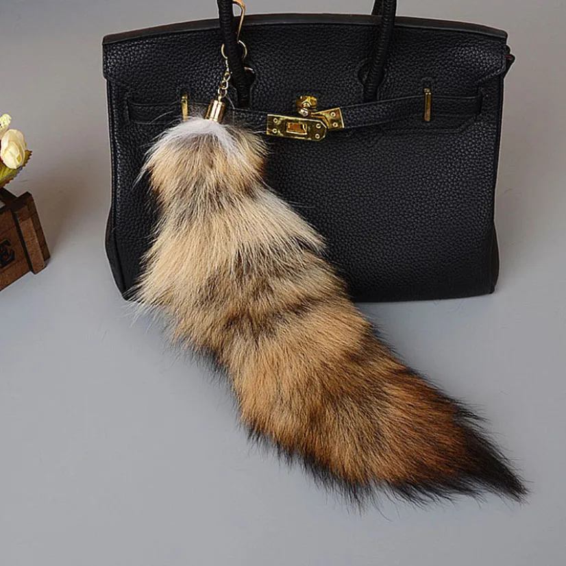 40cm Fox Fur Tail Women's Keychain Pendant Fluffy Keychains For Women Luxury Accessories For Handbags Female Idea Gift Girls