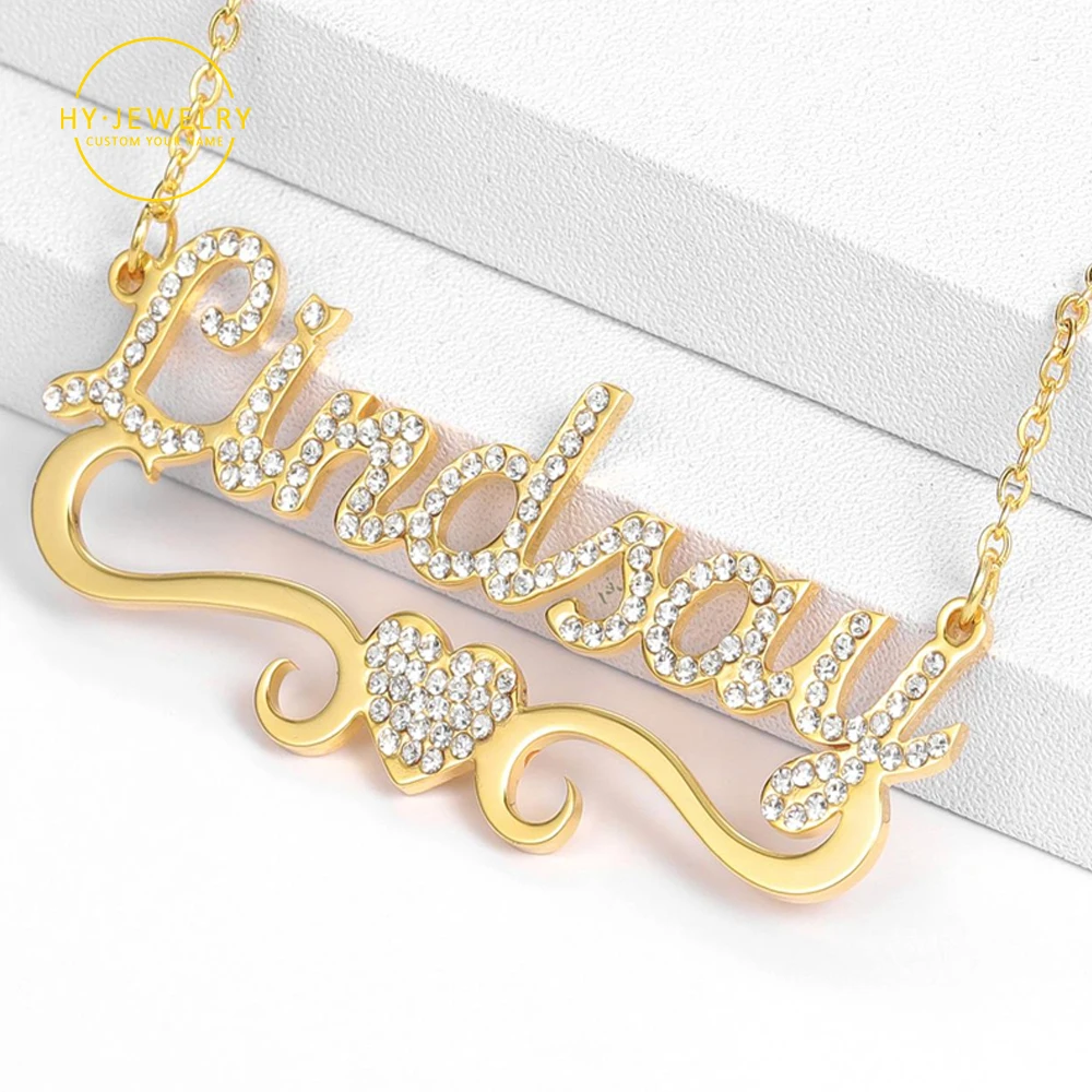 Personalized Name Necklace With Heart Custom Iced out letter Necklace Gold Stainless Steel Pendants Chain For Women Jewelry Gift