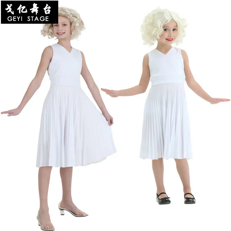 

Halloween Costumes For Kids Girl Marilyn Monroe Costume Sexy White Halter Dress Movie Hollywood Star Cosplay For Carnival Party