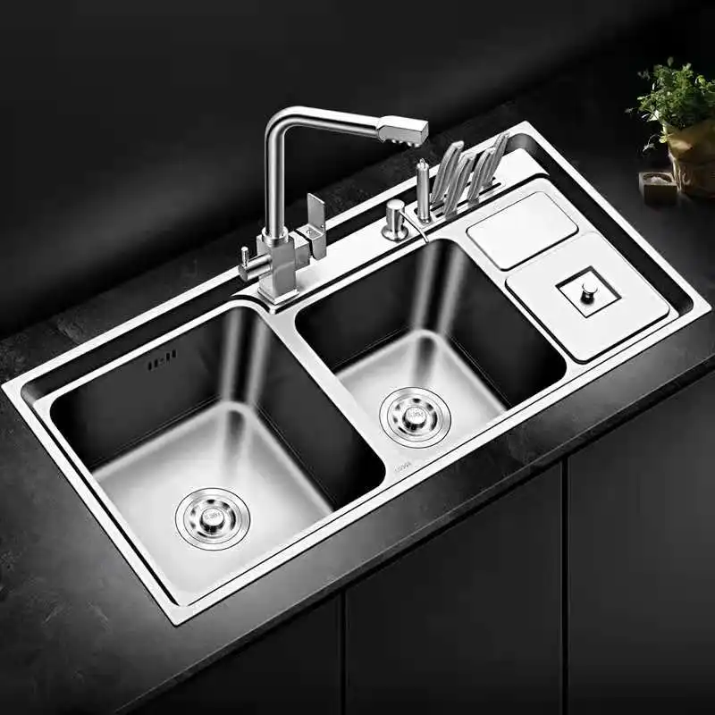 

Double Bowl Stainless Steel Kitchen Sink Thickness Sinks Kitchen Above Counter Or Udermount Sinks Vegetable Washing Basin