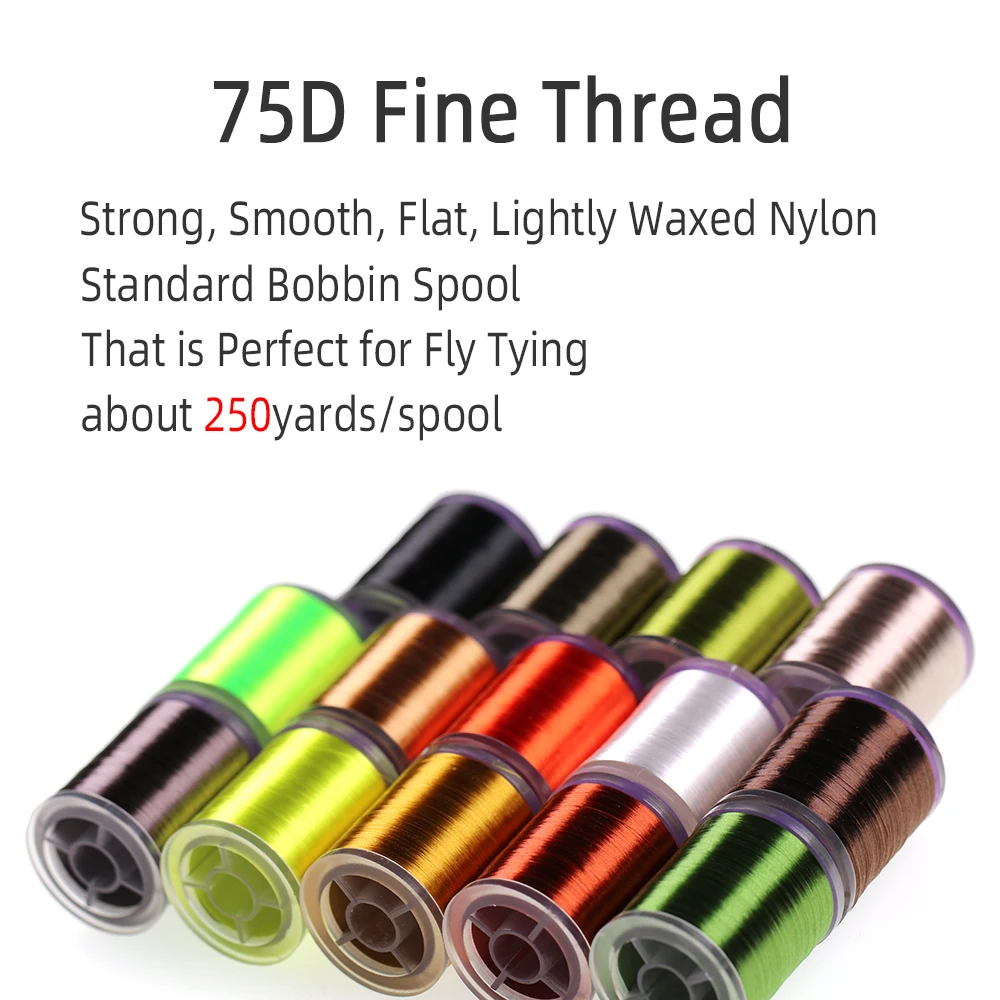 ICERIO 250yards 75D High Tensile Fly Tying Thread Smooth Flat Lightly Waxed Nylon Tying Material