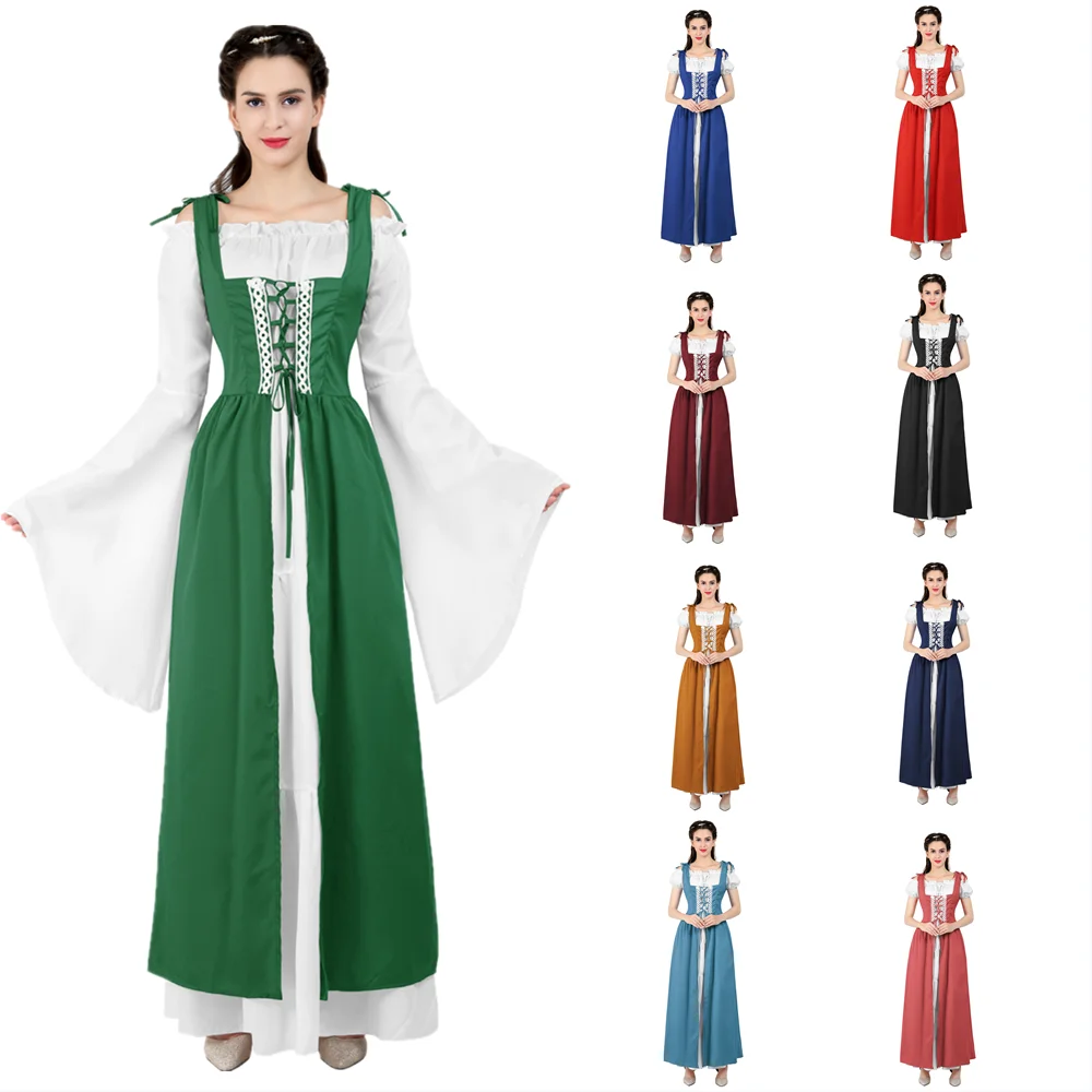 

Renaissance Dress Plus Size Medieval Cosplay Costumes Long Sleeve Dresses Medieval Peasant Dress Vintage Victorian Dress