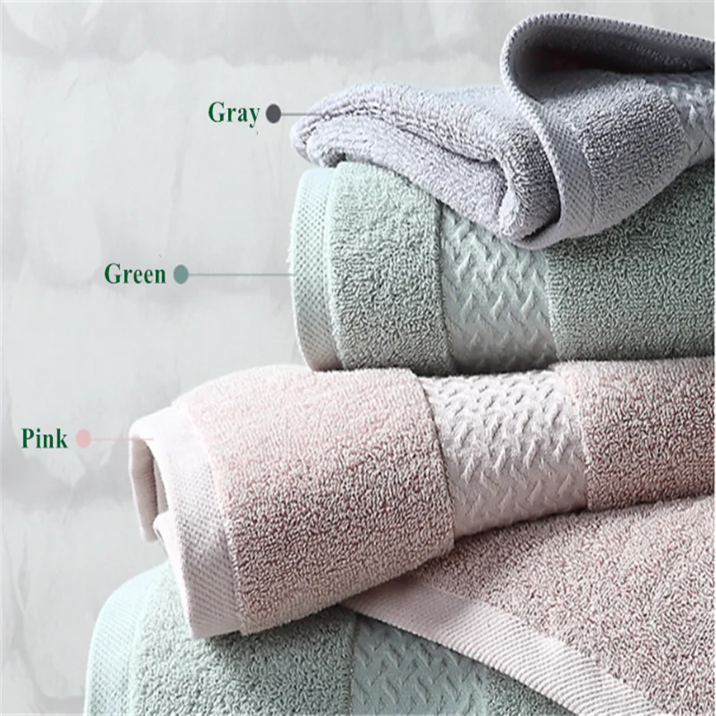 Super Absorbent Cotton Bath Towel for Adults, Soft Towel Set, Gray, Pink, Green, Home Gift, New, 70x140 cm, 35x75 cm, 3Pcs