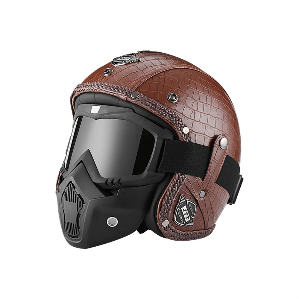 German Vintage PU Leather Jet Helmet DOT approved Chopper Bobber Cafe Racer Motocross Scooter Capacete With Goggle Moto Casco