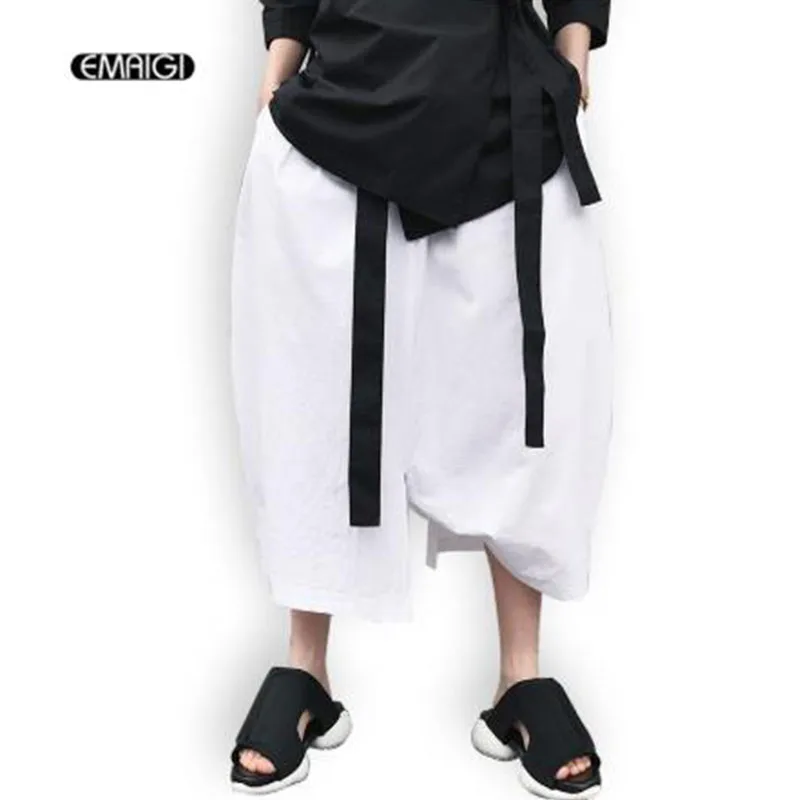 Summer New Men Loose Black White Cotton Linen Casual Pant Male Japanese Style Harem Pant Wide Leg Trousers